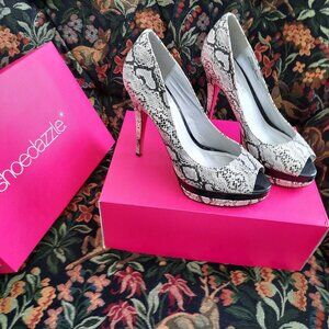 LADIES SHOE DAZZLE SNAKE DESIGN 3" STILETTOS PINK SOLE